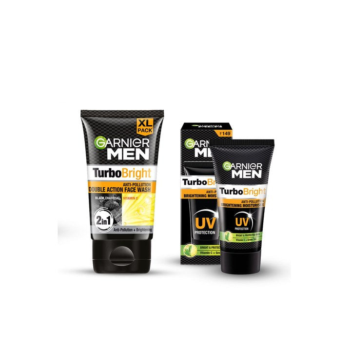 Garnier Men Brightening Combo- Turbo Bright Face Wash - 150 g & Moisturiser - 40 g