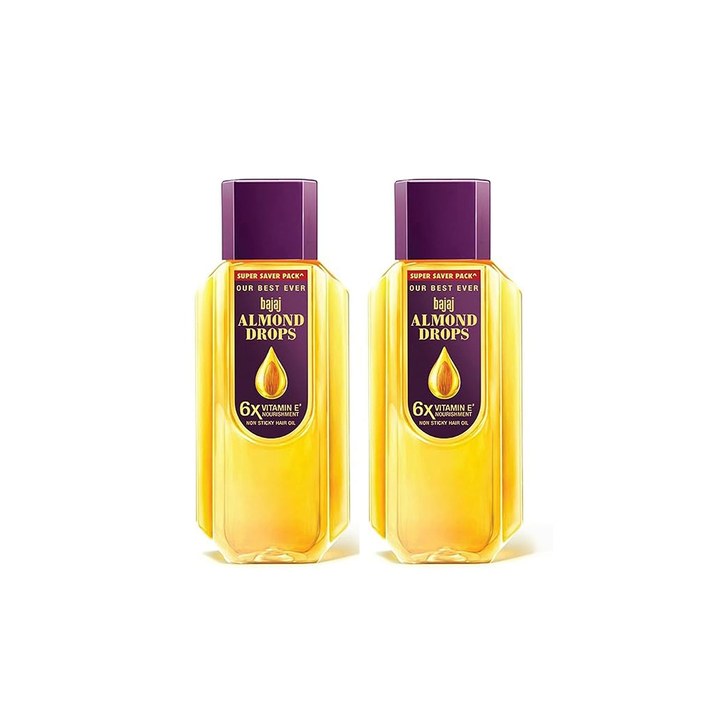 BAJAJ CONSUMER CARE Set of 2 Almond Drops 6X Vitamin E Non-Sticky Hair Oil - 650ml Each