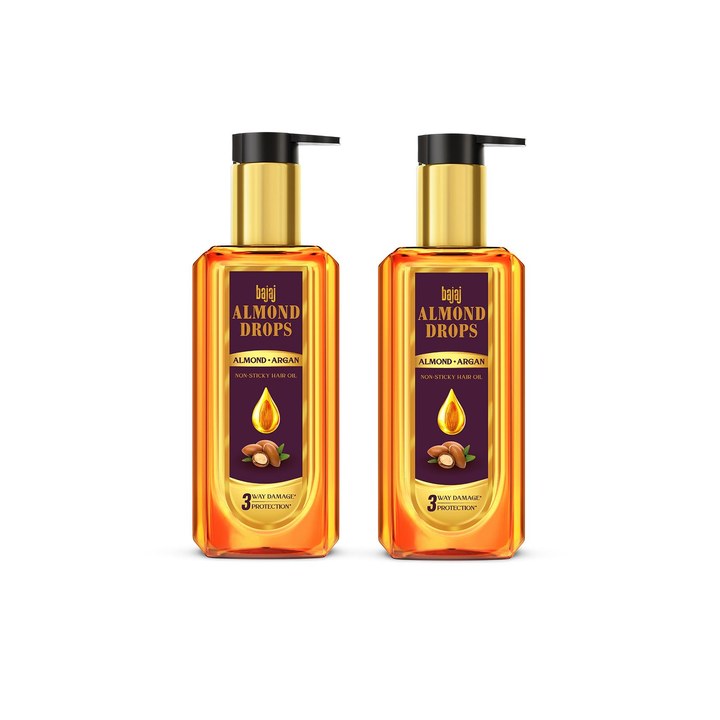 BAJAJ CONSUMER CARE Set of 2 Almond Drops 3 Way Damage Protection Hair Oil - 200ml Each