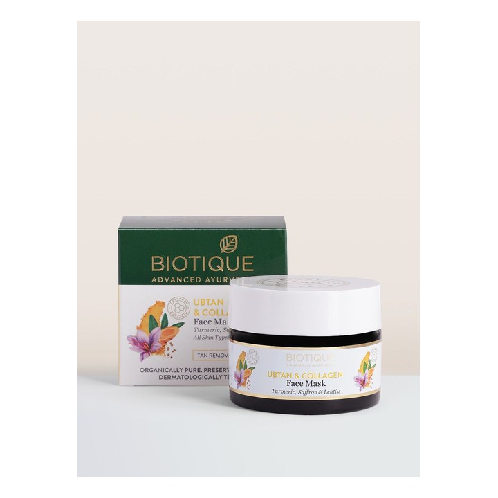 Biotique Ubtan & Collagen Tan Removal Face Mask with Turmeric & Saffron - 50 g