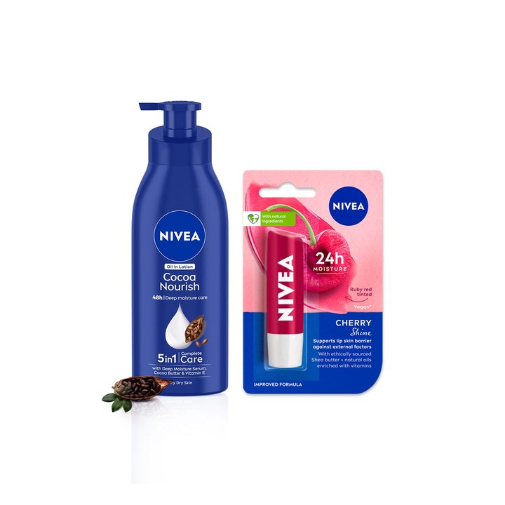 Nivea The Wintercare Duo - Cocoa Nourish Body Lotion 400ml + Cherry Shine Lip Balm 4.8g