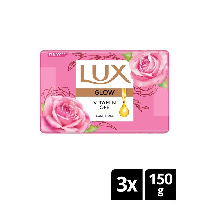 LUX Set of 3 Even Toned Glow Rose Soap with Vitamin C & E - 150 g Each