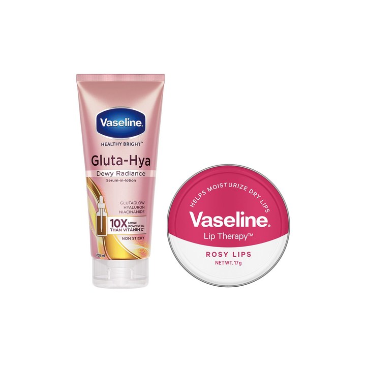 Vaseline Radiant Skin & Hydrated Lips Combo-Gluta Hya Serum-in-Lotion & Lip Balm-Rosy Lips