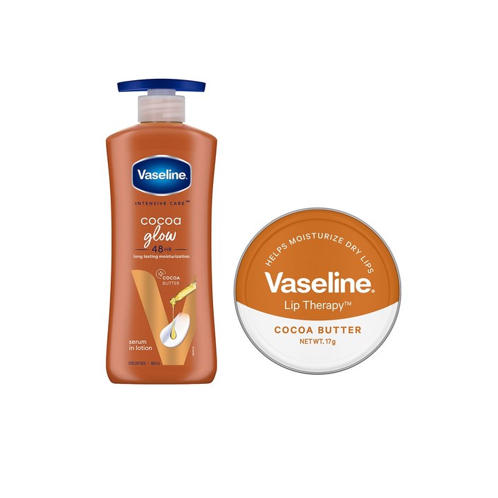 Vaseline Skin Ritual for Glowing Skin Combo-Cocoa Glow Body Lotion & Lip Balm-Cocoa Butter