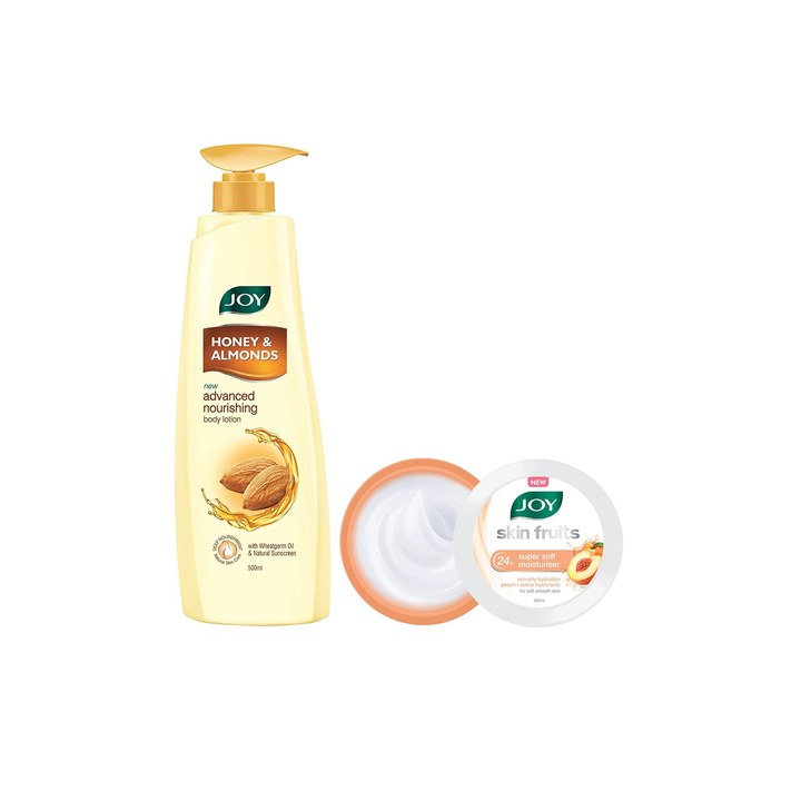 JOY Honey & Almonds Body Lotion 500ml & Skin Fruits Moisturiser 200ml Combo