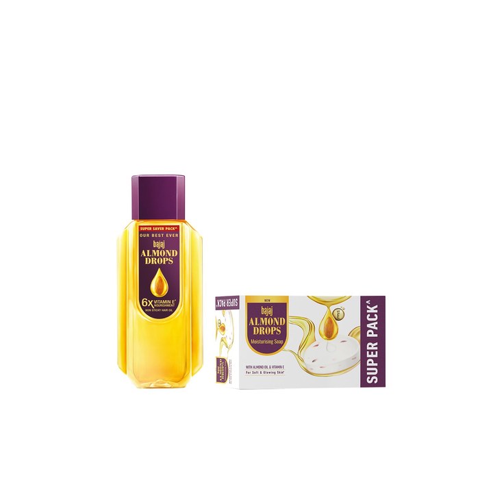 BAJAJ CONSUMER CARE Almond Drops Non-Sticky Hair Oil + Set of 5 Almond Drops Soap
