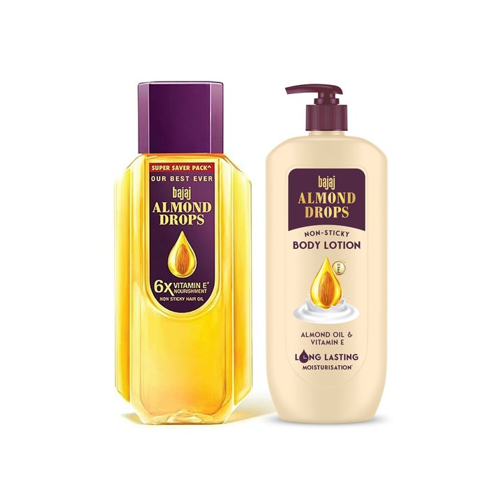 BAJAJ CONSUMER CARE Set of Almond Drops Hair Oil 650ml & Body Lotion 600ml