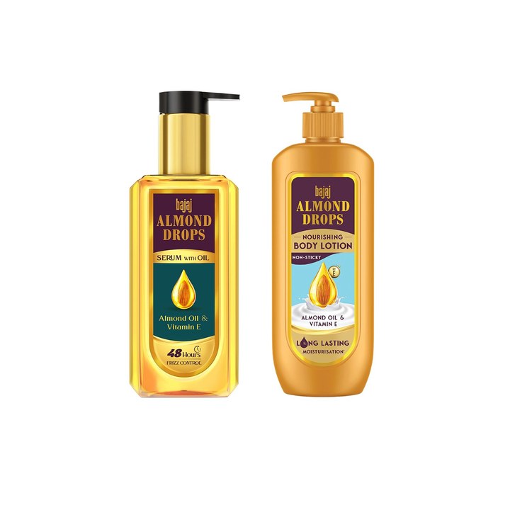 BAJAJ CONSUMER CARE Set of Almond Drops Hair Serum with Oil + Nourishing Body Lotion
