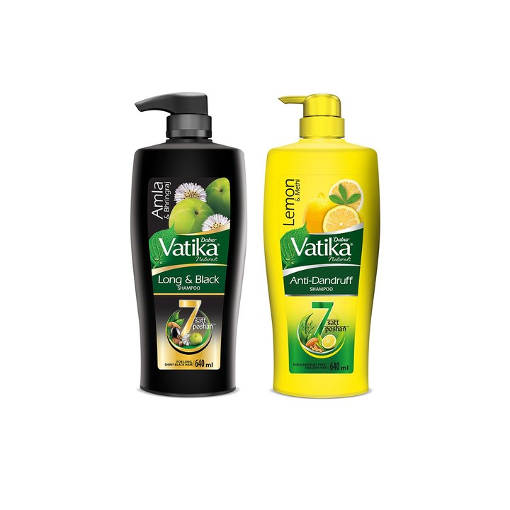 Dabur Vatika Lemon Anti-Dandruff Shampoo & Amla Long & Black Shampoo - 640ml Each