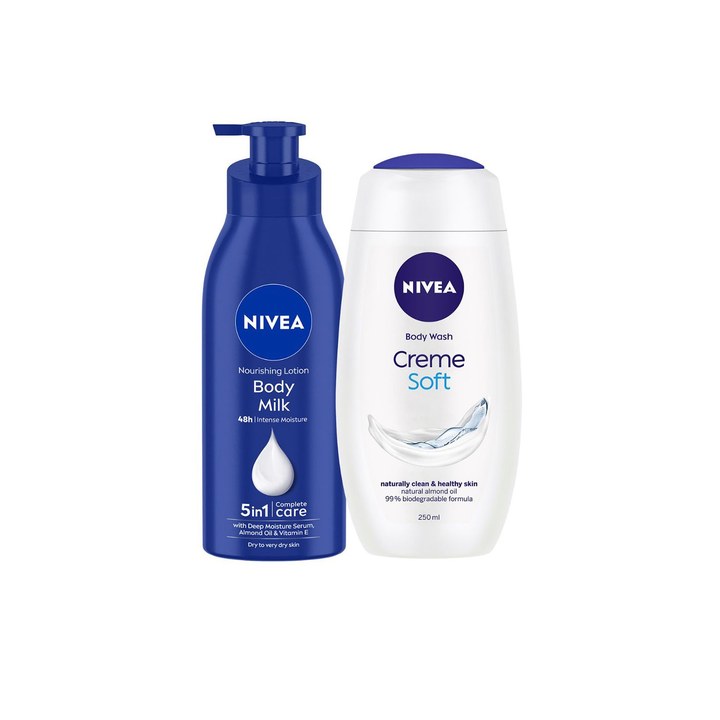 Nivea Set of Body Milk Body Lotion and Creme Soft Body Wash - 400ml + 250ml