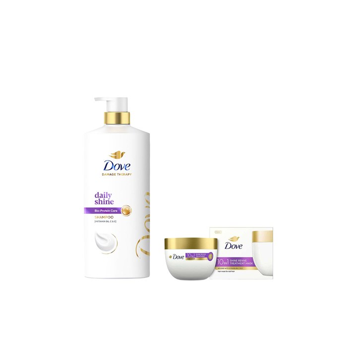 Dove Set of Daily Shine Shampoo 1L & Shine Revive Treatment Hair Mask 300 ml