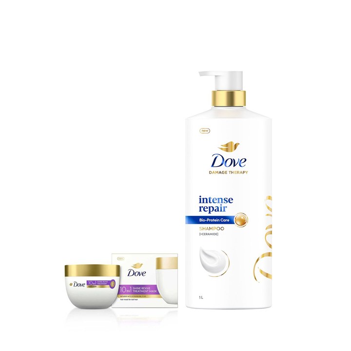 Dove Set of Intense Repair Shampoo 1 L & Shine Revive Treatment Hair Mask 300 ml