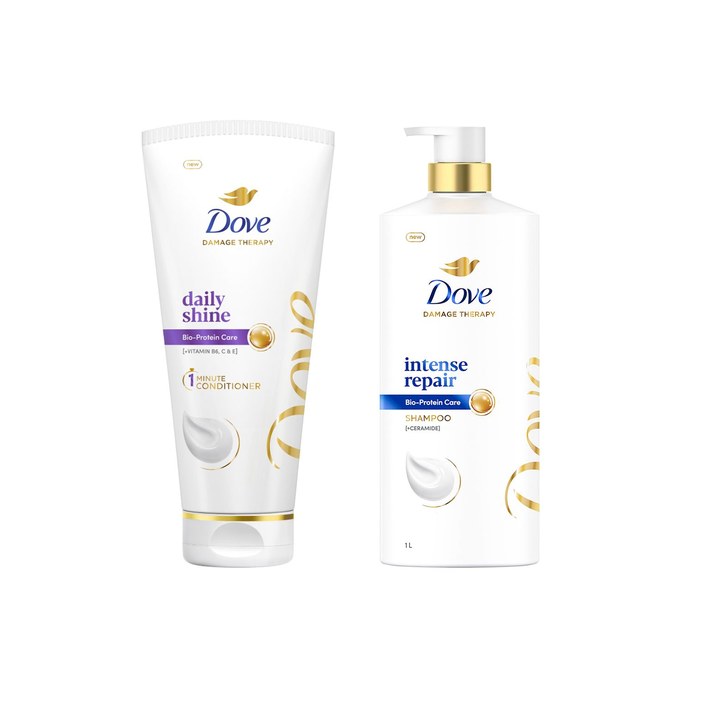 Dove Hair Therapy Intense Repair Shampoo 1L & Daily Shine Hair Conditioner 175ml