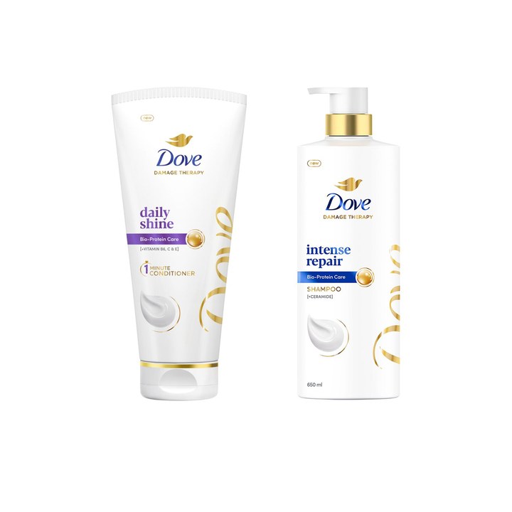 Dove Hair Therapy Intense Repair Shampoo 650ml & Daily Shine Hair Conditioner 175ml
