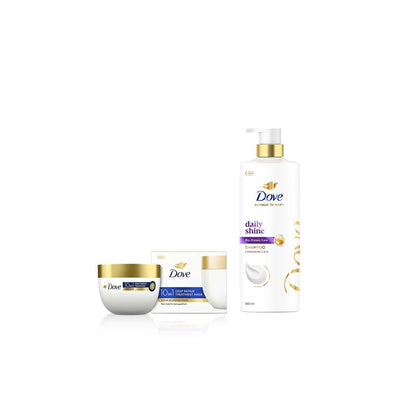 Dove Set of Daily Shine Shampoo - 650ml & 10-in-1 Deep Repair Treatment Hair Mask - 120ml