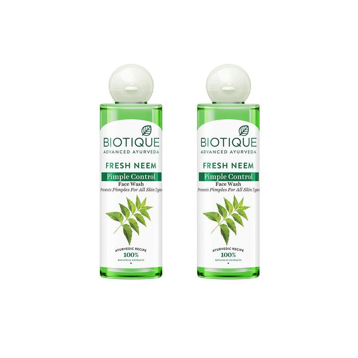 Biotique Set of 2 Fresh Neem Pimple Control Face Wash for Acne Prone Skin - 200 ml each