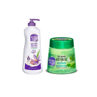 BOROPLUS Set of Aloe Vera Gel 200 ml & Doodh Kesar Body Lotion 400 ml