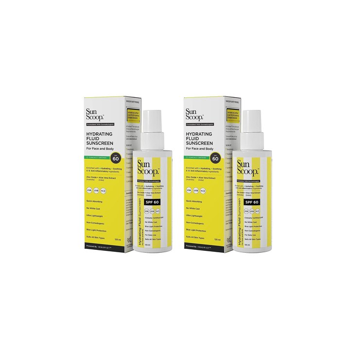 SunScoop Set of 2 Hydrating Fluid Sunscreen SPF60 with UV Filter Zinc Oxide - 125 ml each