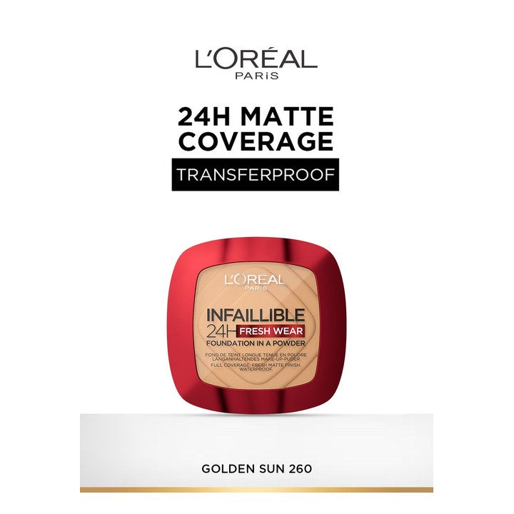 LOreal Paris Infallible 24H Fresh Wear Transferproof Powder Foundation - Golden Sun 260