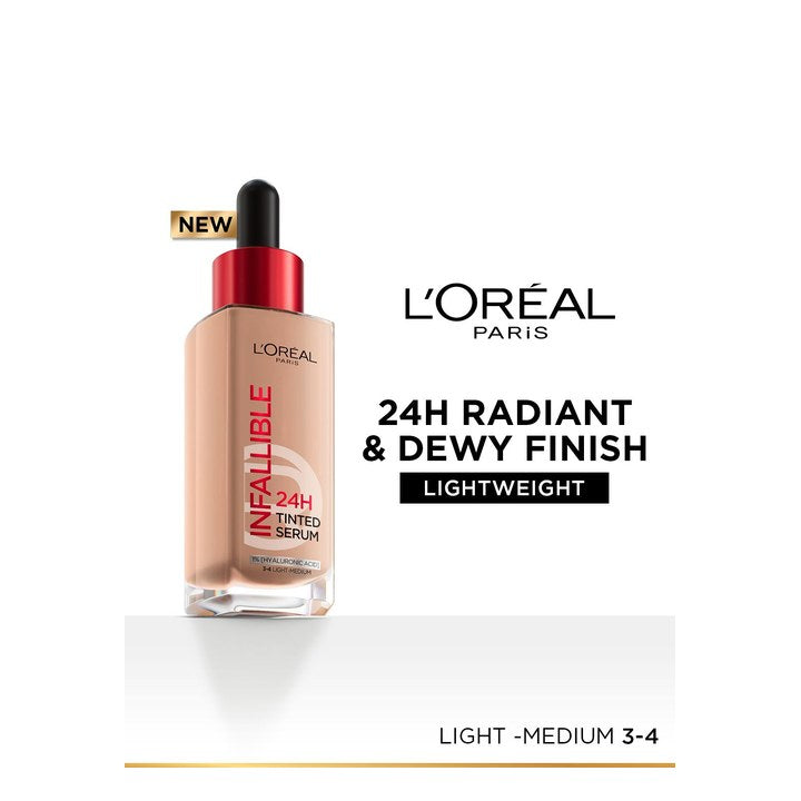LOreal Paris Infallible 24H Lightweight Tinted Serum Foundation 30ml - Light-Medium 3-4