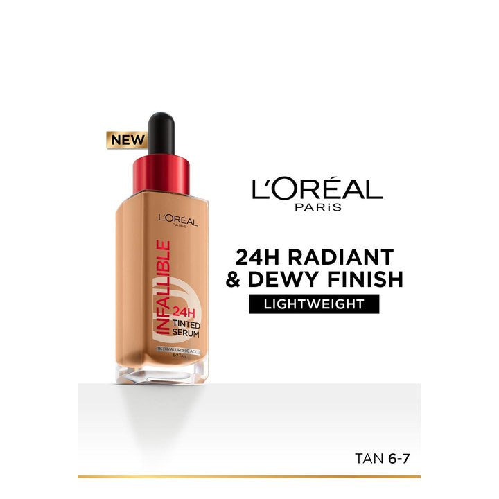 LOreal Paris Infallible 24H Lightweight Dewy Tinted Serum Foundation 30ml - Tan 6-7