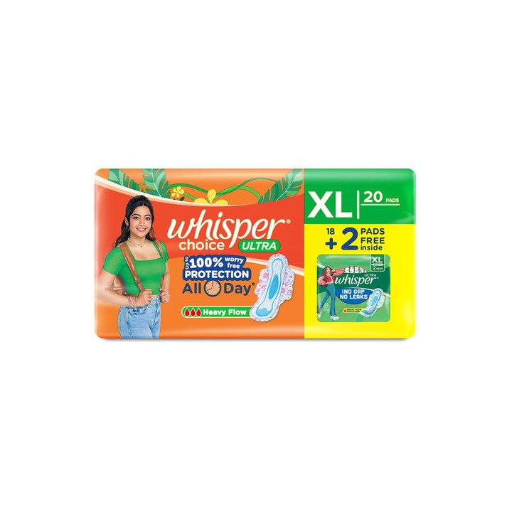 Whisper Choice Ultra Sanitary Pads for Heavy Flow - 20 XL Pads