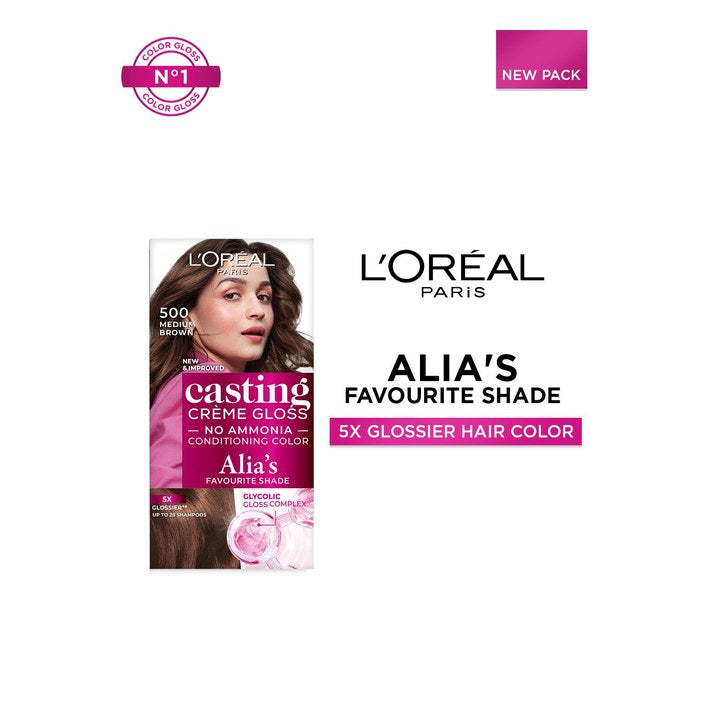 LOreal Paris Casting Creme Gloss Hair Color- Alia's Favourite Shade - 500 Medium Brown