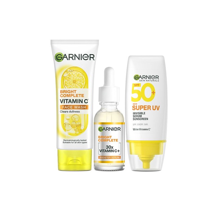 Garnier Game Face- Bright Complete Facewash 150g + Day Serum 30ml + Serum Sunscreen 30ml