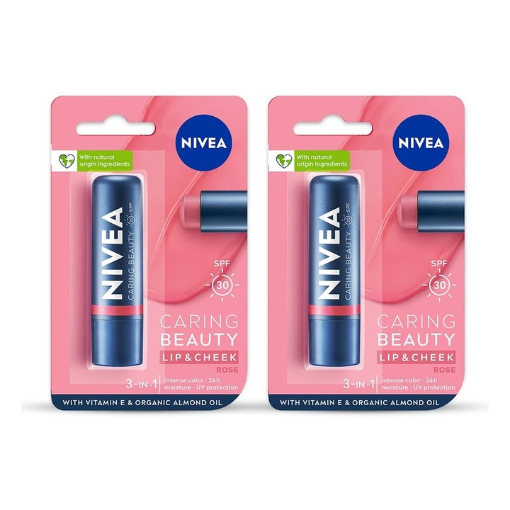 Nivea Set Of 2 Caring Beauty SPF 30 Lip & Cheek Tint With Vitamin E 4.8g Each - Rose
