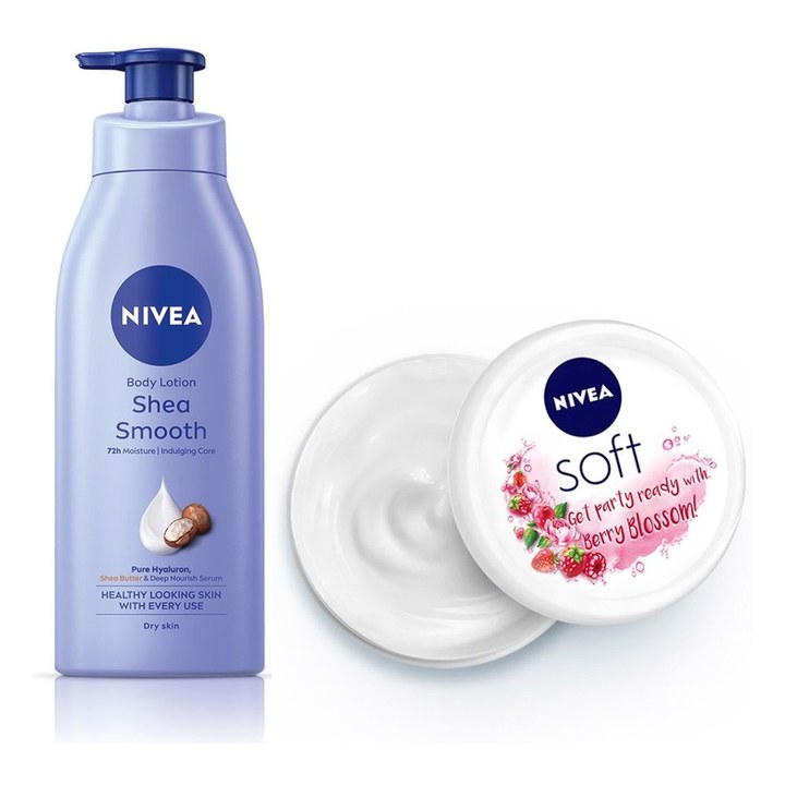Nivea Set of Soft Light Berry Blossom Moisturiser 200ml & Smooth Milk Body Lotion 400 ml
