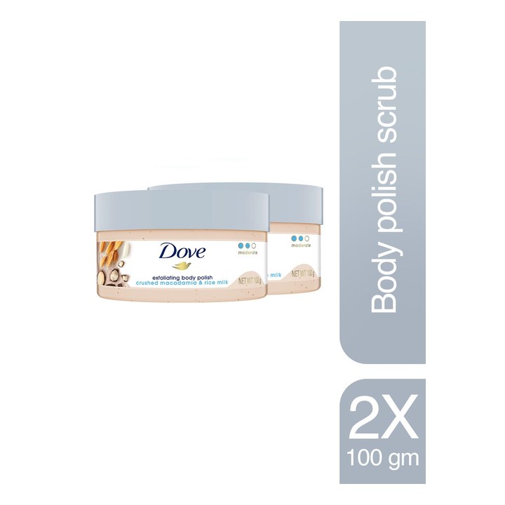 Dove Set of 2 Exfoliating Body Polish with Crushed Macadamia & Rice Milk - 100 g each