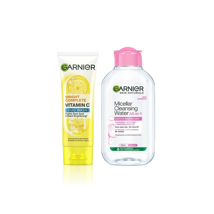 Garnier 2-Step Cleansing Duo - Micellar Water 125ml + Duo Face Wash 100g