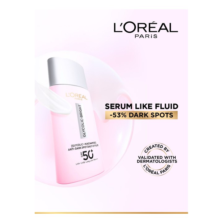 LOreal Paris Glycolic-Bright Daily UV Fluid SPF50+ Sunscreen with Niacinamide - 50 ml