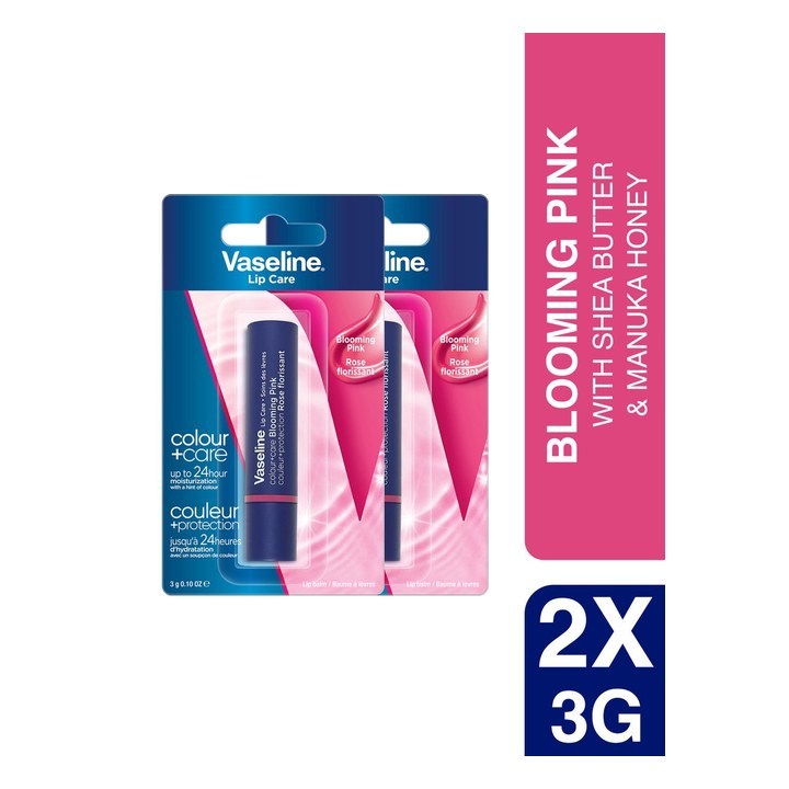 Vaseline Set of 2 Colour+Care Tinted Lip Balm with Manuka Honey - Blooming Pink
