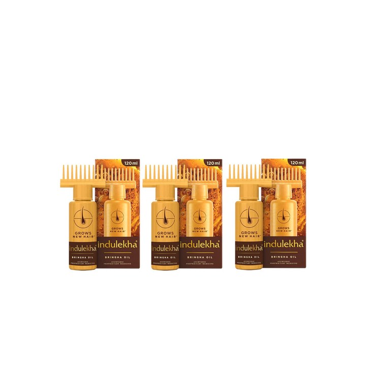 indulekha Set of 3 Bringha Hair Oil with Amla & Almond to Reduce Hair Fall - 120 ml Each