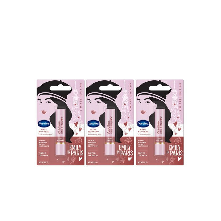 Vaseline Set of 3 in Paris Limited Edition Tinted Lip Balm Stick 3g Each - Nude Nouveau