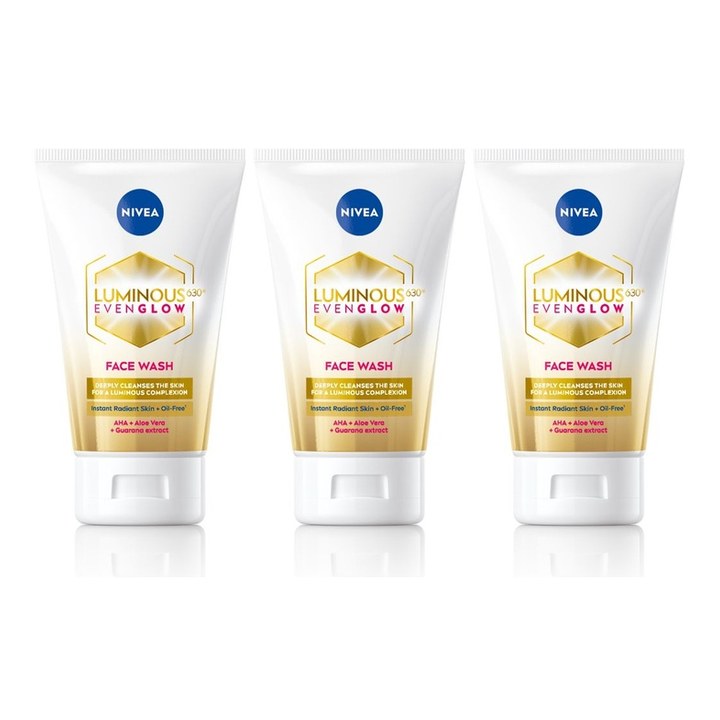 Nivea Set of 3 Luminous Even Glow Oil Free Face Wash with AHA & Aloe Vera - 100 ml Each