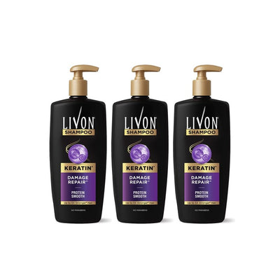 Livon Set of 3 Damage Repair Shampoo with Protein Smooth Technology - 650 ml Each