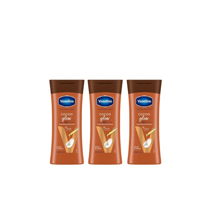 Vaseline Set of 3 Cocoa Glow Serum In Lotion with Pure Cocoa & Shea Butter - 200 ml Each