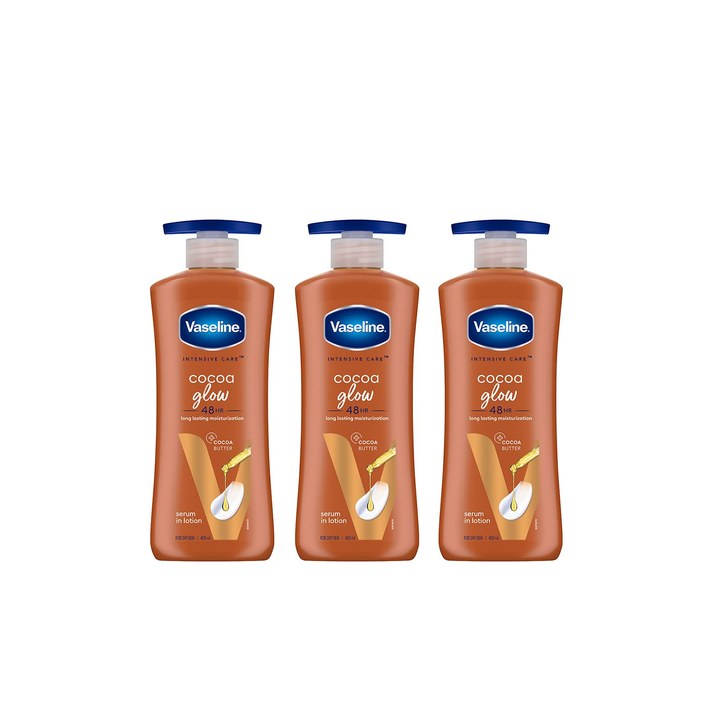 Vaseline Set of 3 Cocoa Glow Serum In Lotion with Pure Cocoa & Shea Butter - 400 ml Each