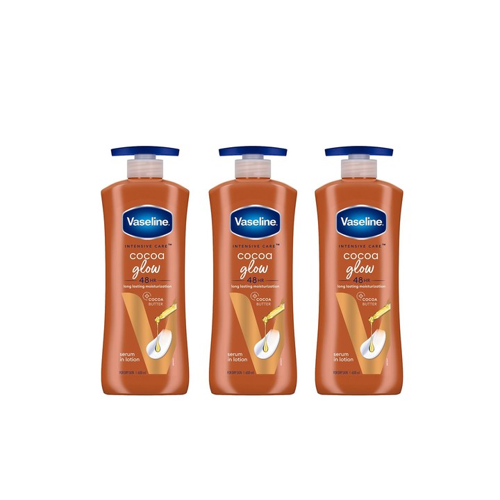 Vaseline Set of 3 Cocoa Glow Serum In Lotion with Pure Cocoa & Shea Butter - 600 ml each