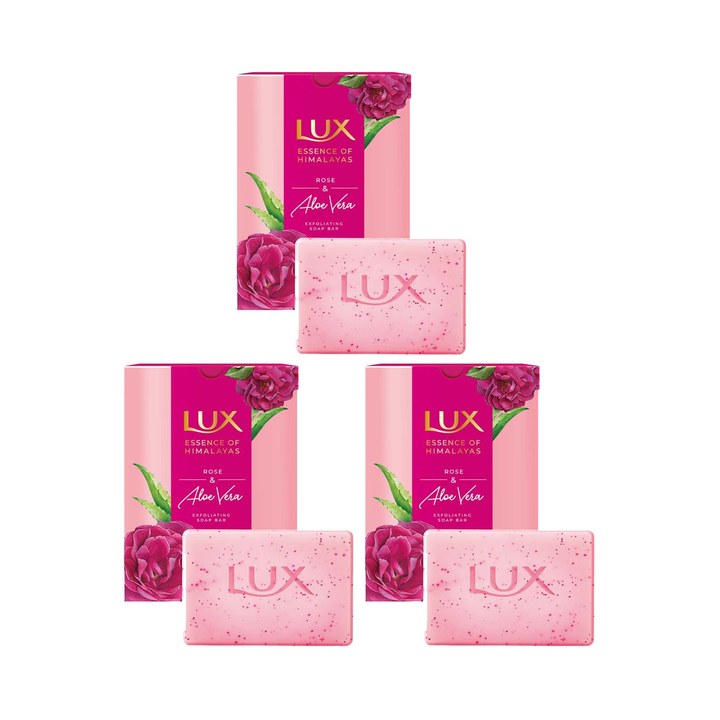 LUX Essence of Himalayas Set of 15 Rose & Aloe Vera Exfoliating Soap Bar - 125 g each