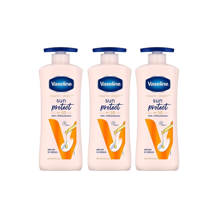 Vaseline Set Of 3 Sun Protect SPF 30 UVA + UVB Protection Body Lotion - 600ml Each