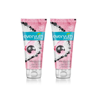 everyuth Naturals Set Of 2 Anti Pollution Pink Clay & Charcoal Face Scrub - 100g Each
