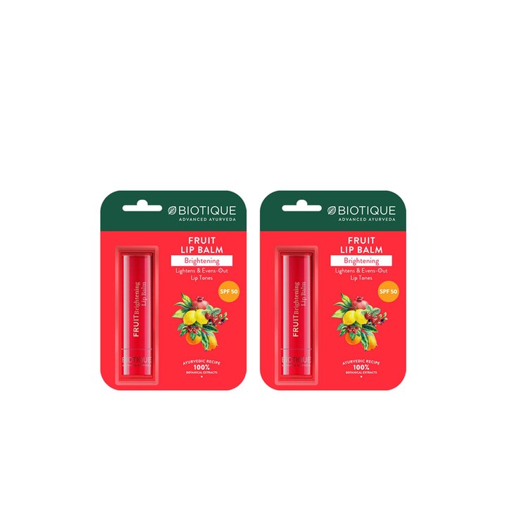 Biotique Set Of 2 Fruit Brightening Lip Balm - 4g Each