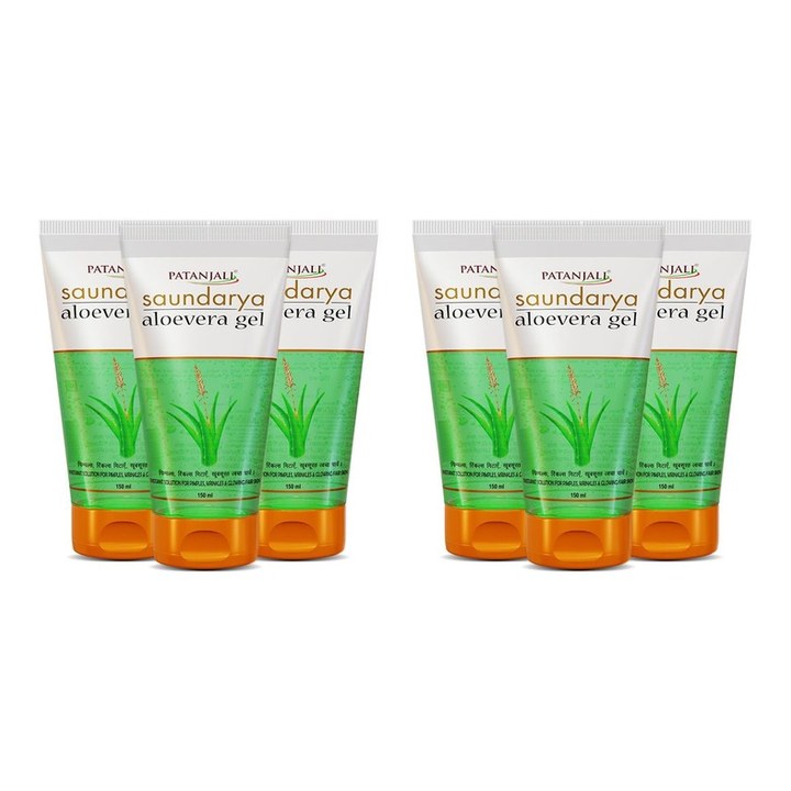 Patanjali Set of 6 Soundarya Aloe Vera Gel for Pimples & Wrinkles - 150 ml Each