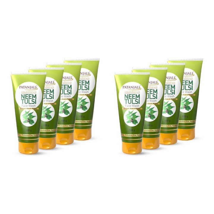 Patanjali Set of 8 Soundarya Neem Tulsi Face Wash to Prevent Acne & Pimple - 100 g Each