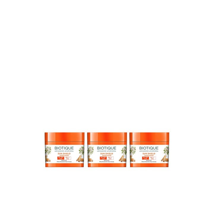 Biotique Set of 3 Sun Shield Sandalwood 50+SPF Ultra Protective Sunscreen Cream - 50g each