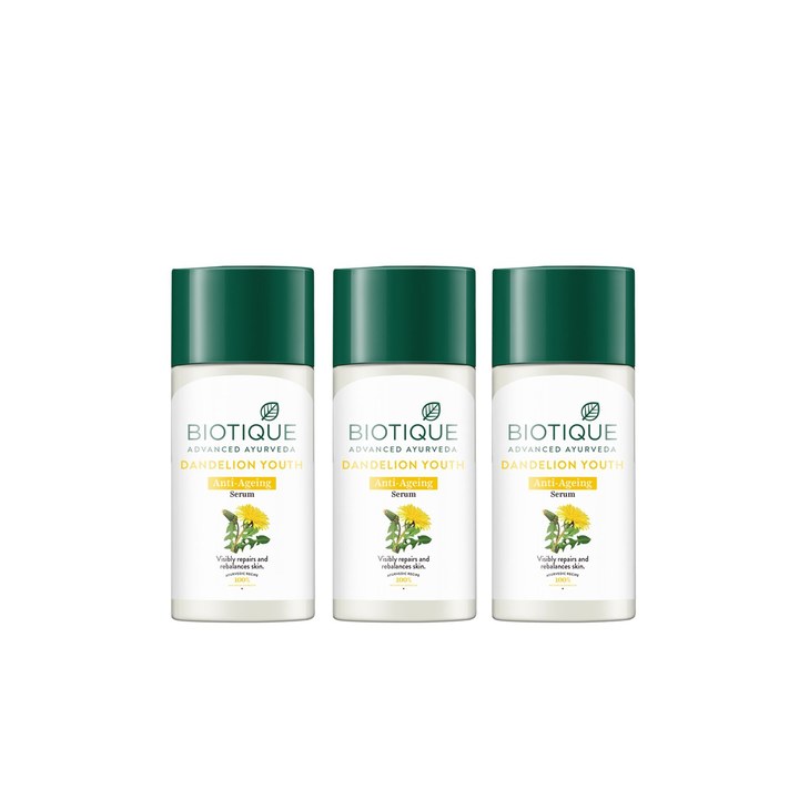 Biotique Set of 3 Dandelion Youth Anti-Ageing Serum for Dull & Dry Skin - 40 ml each