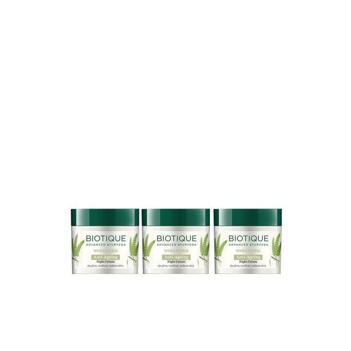 Biotique Set of 3 Wheatgerm Anti-Ageing Night Cream for Dull & Dry Skin - 50 g each